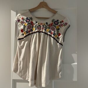 Embroidered Floral Cream Top